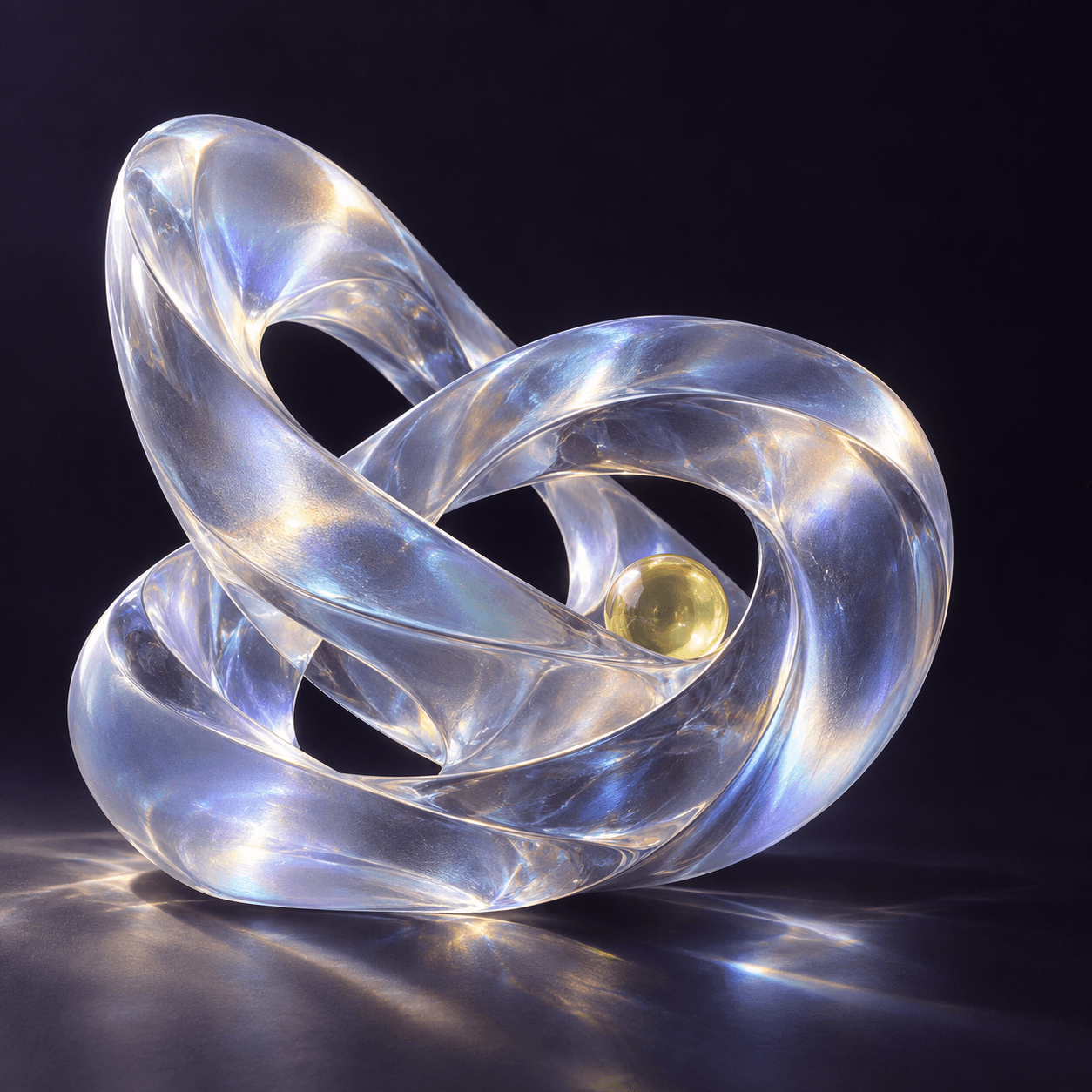 Generated pearlescent sculpture with a citron orb